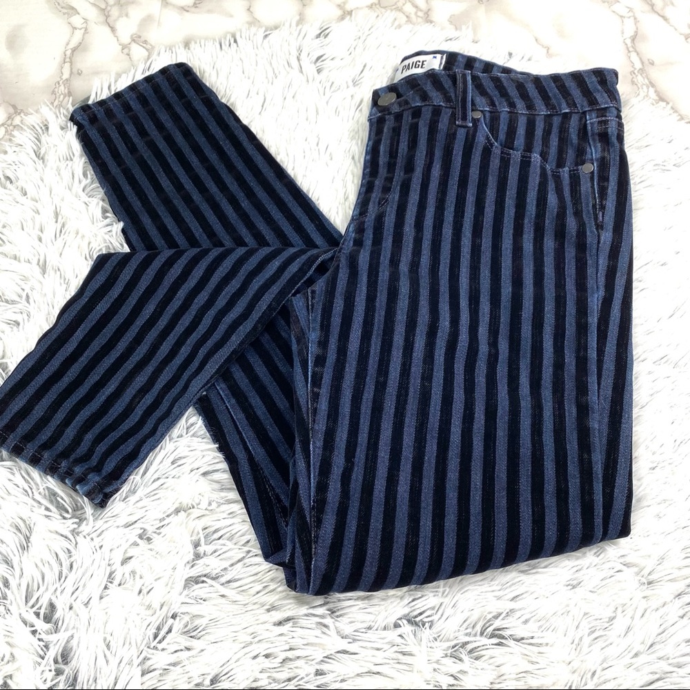 Paige Verduga Ultra Skinny Velvet Flocked Striped Dark Wash Jeans EUC 31